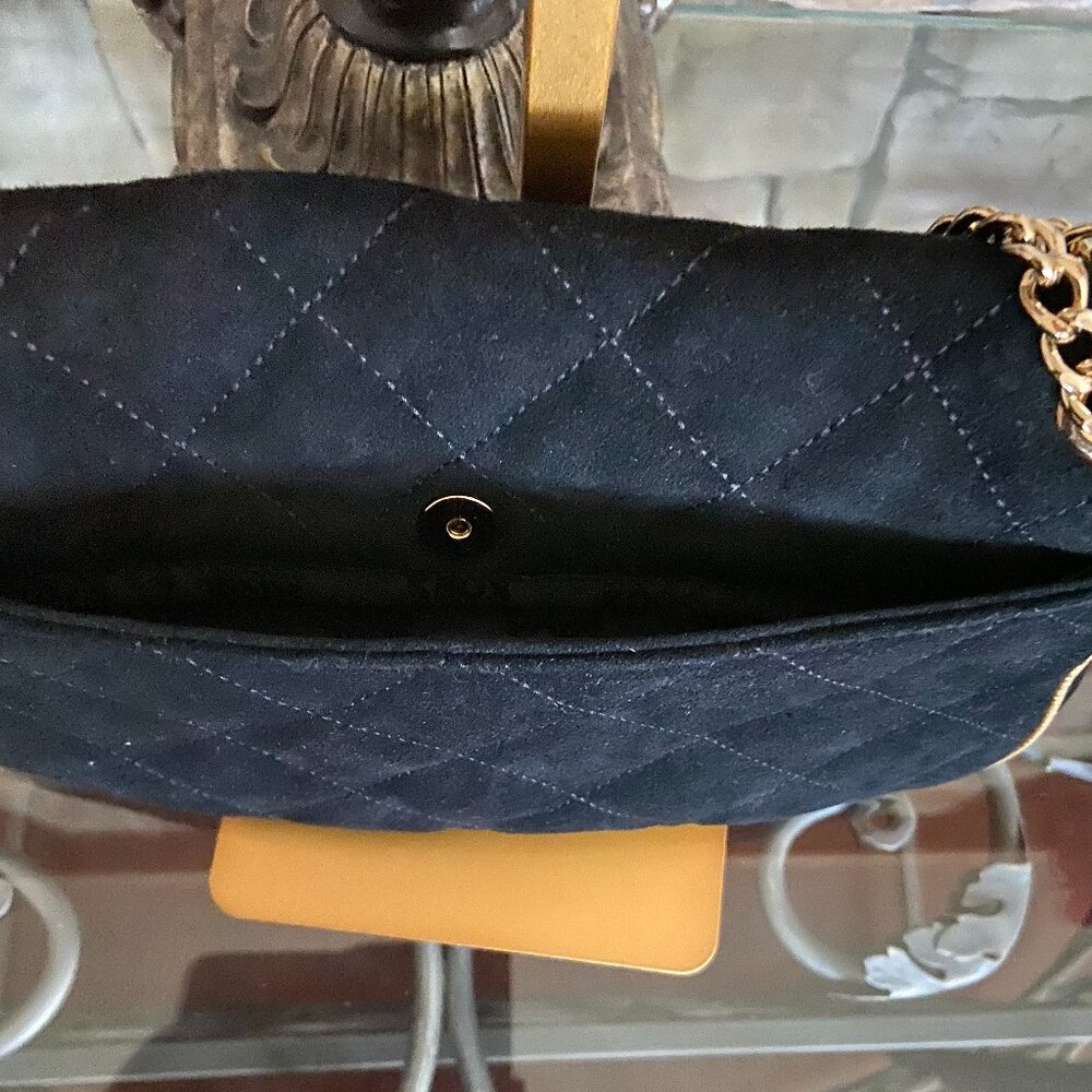 MICHAEL Michael Kors Black/Gold Trim Suede 2-Way Shoulder Bag - Picture 6 of 8